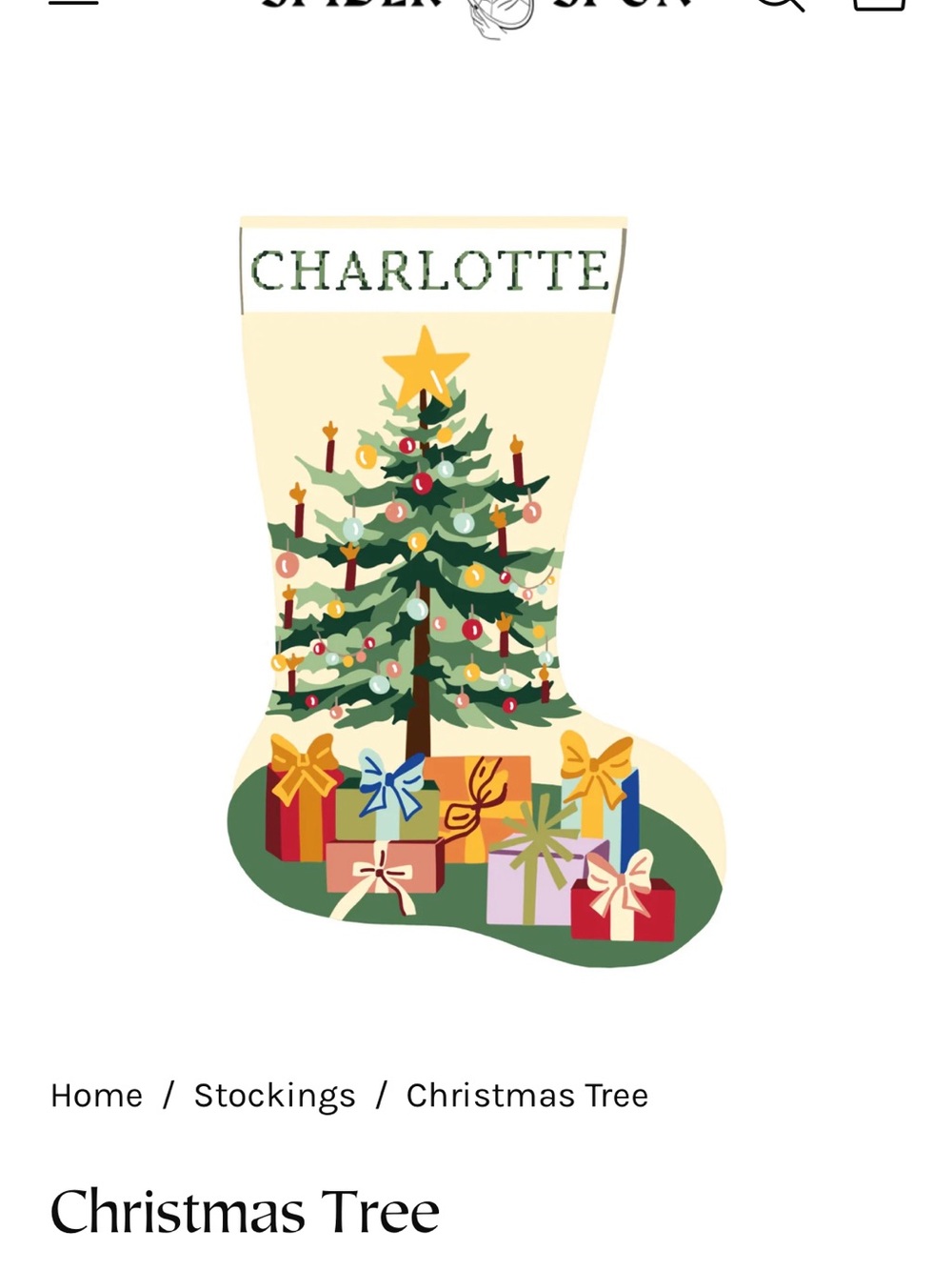 Spider Spun Needlepoint Christmas Tree Stocking Canvas